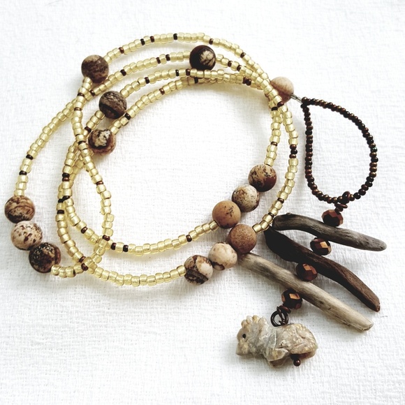 croweart Jewelry - Artisan I Driftwood Pendant on Beaded Necklace